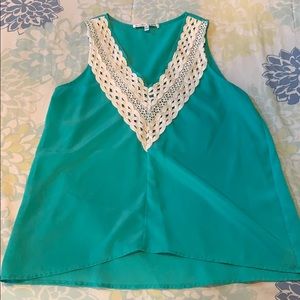 Collective Concepts Green Top with Cream Detail